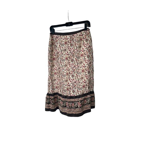 Ann Taylor Loft 100% Silk Size 12 30”Paisley Floral Ruffle Boho Midi Pink Brown - Picture 5 of 14